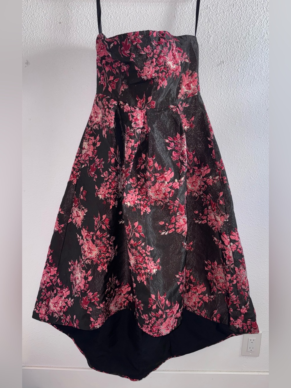 HUTCH Strapless Black Red Floral Jaquard Hi Low Dress Sz: 12 - Picture 3 of 11